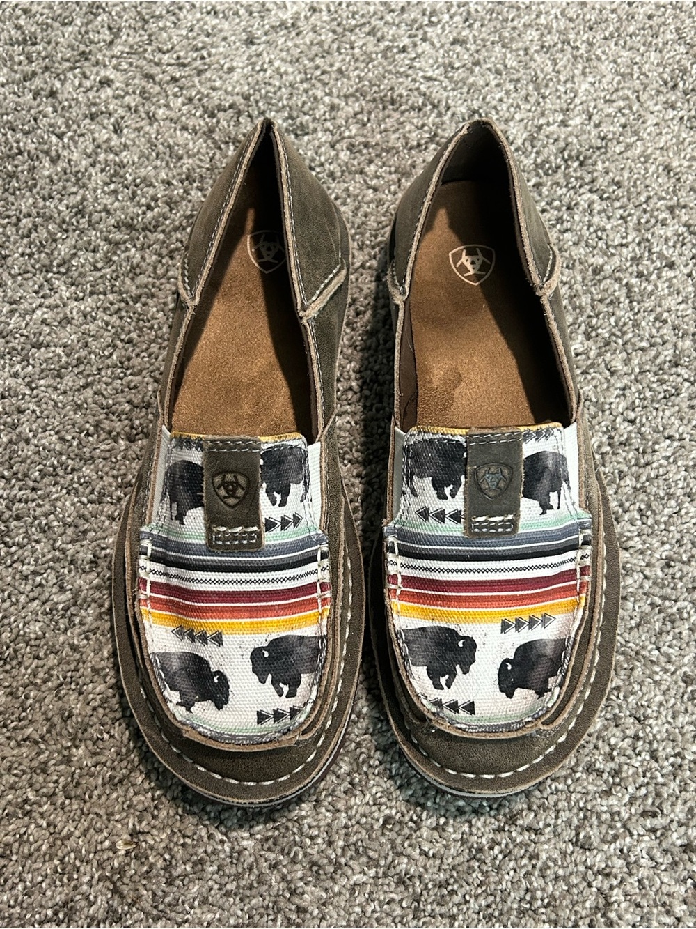 Ariat Women’s Western Canvas Slip-On Shoes with Buffalo Print 8B Leather